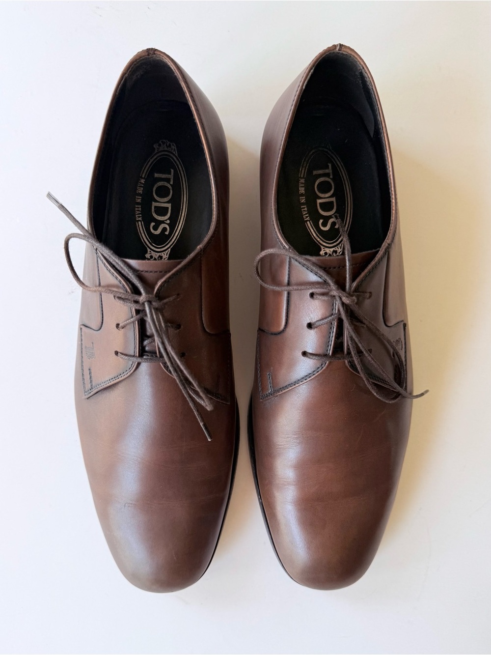 Tod's Smooth Leather Derby Lace-Up Plain Toe Dress Shoes in Brown Men’s Size 7